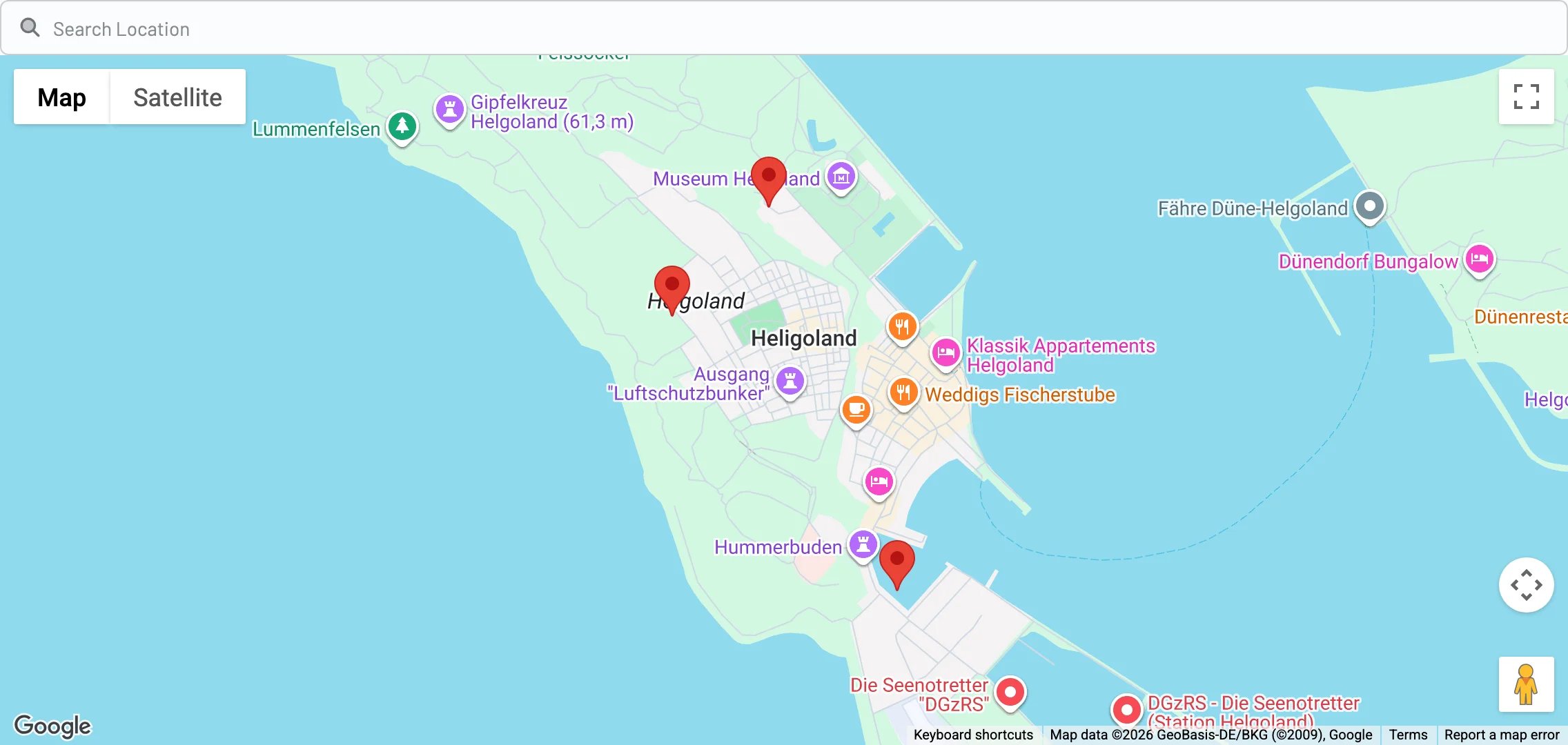 Kartenansicht mit geotaggten Destinations-Assets