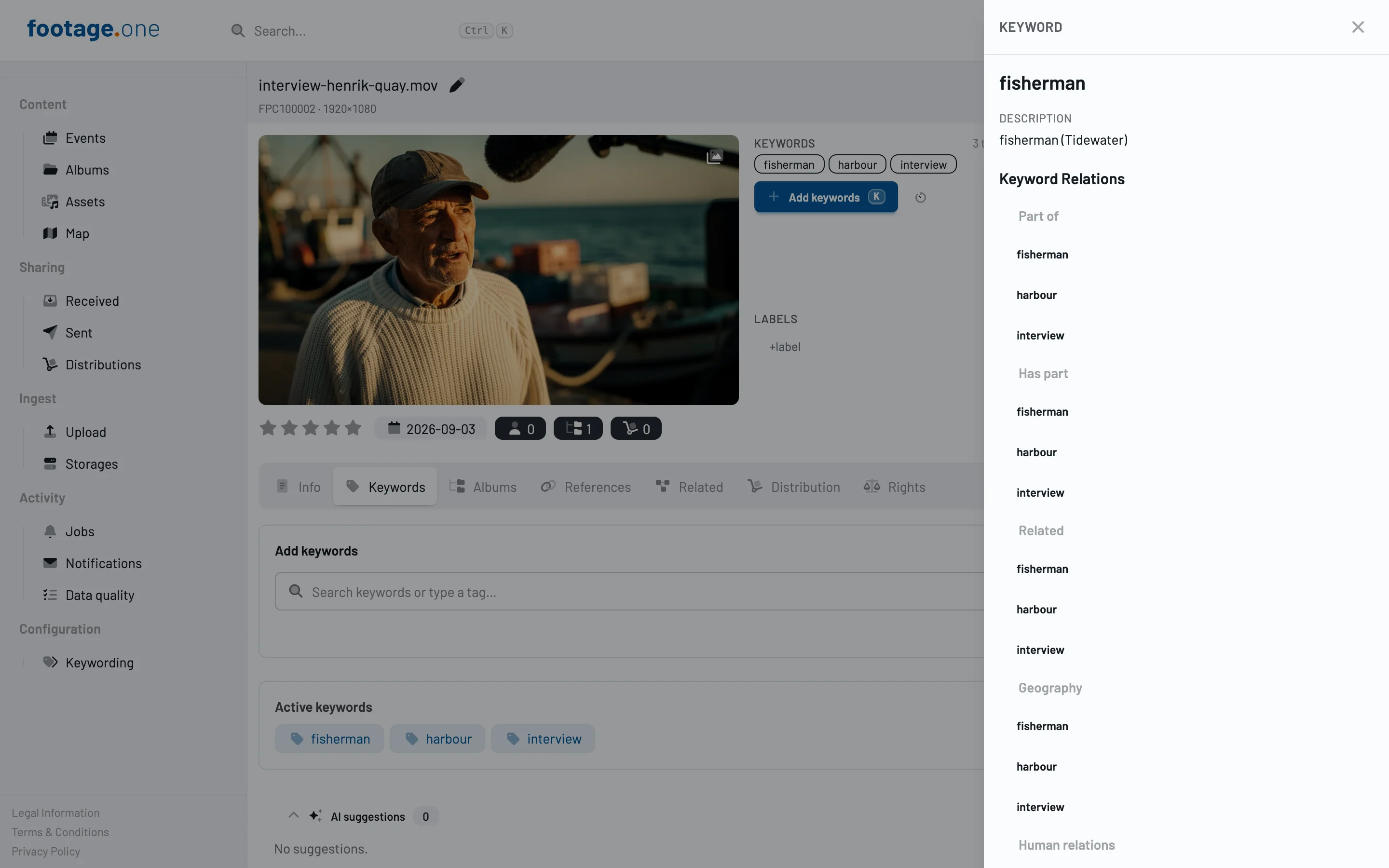 Keyword details sheet on an asset